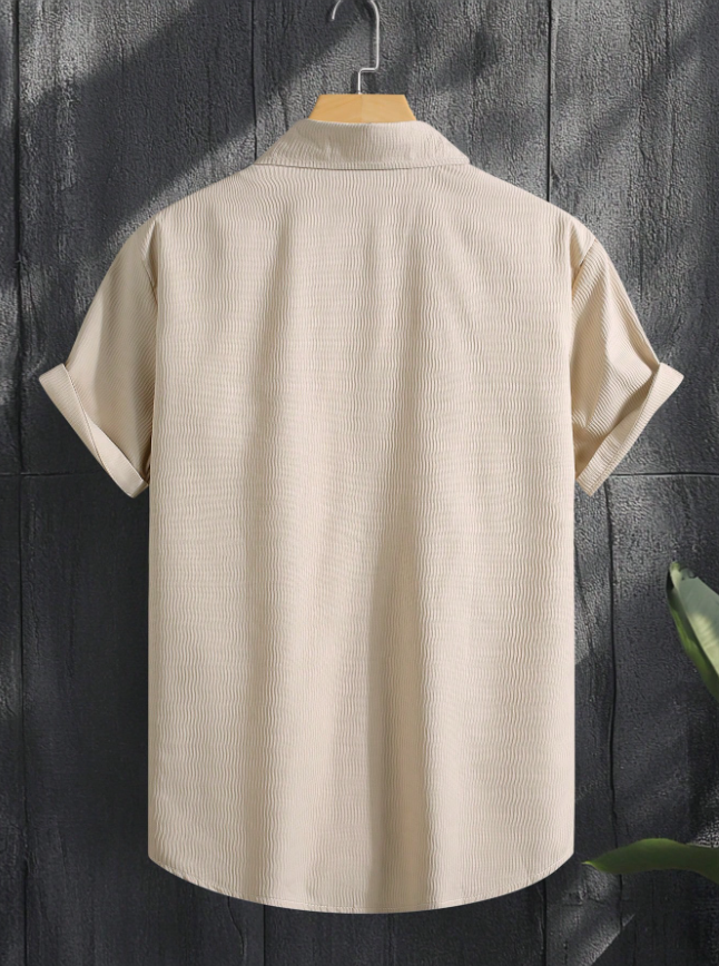 Beige Textured Short Sleeve Shirt Hover